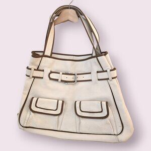 Cole Haan Leather Tote Bag Cream & Tan Trim
